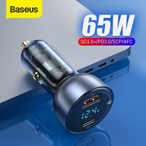 Baseus 65W PD Fast  Car Charger QC 4.0 QC 3.0 LED Display  For iPhone Sumsang - Picture 1 of 14