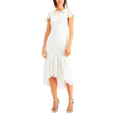 Calvin Klein Size 4 White Hi-lo Hem Lined Flutter Sleeve Midi Mermaid Dress B22