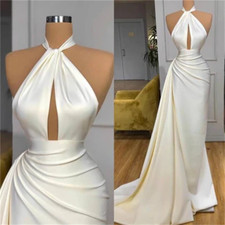 2024 White Satin Wedding Dresses Draped Floor Length Sweep Train Bridal Gowns