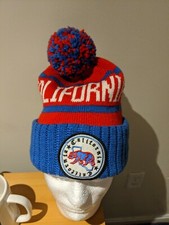 RARE TOP LEVEL MENS CALIFORNIA REPUBLIC POM BEANIE RED/WHITE/BLUE ONE SIZE