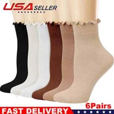6× Women's Cotton Ruffled Socks Casual Ankle Socks Knitted Soft Ruffled Sock USA