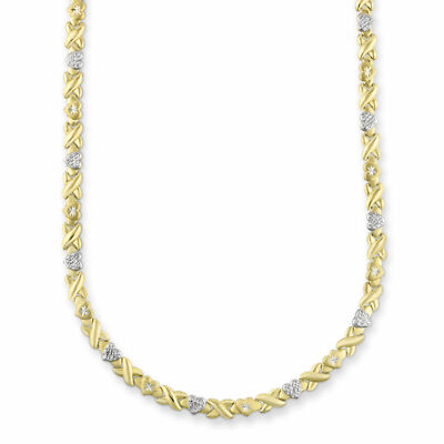 18'' Diamond Cut Hearts and Kisses Necklace Bonded 1/10th 10k Yellow Gold XOXO