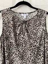 Nine West Leopard Print Keyhole Knot Sleeveless Summer Stretch Top Large L