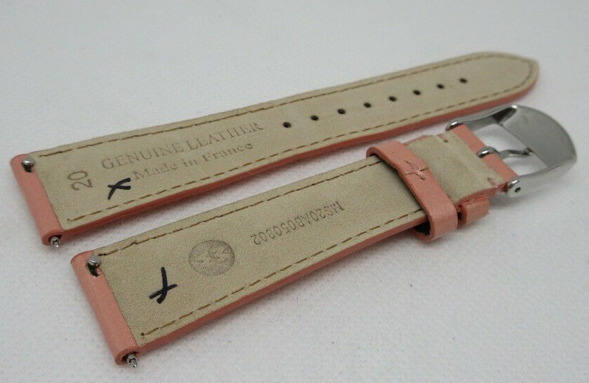 Bracelet Cuir Rose Michele 20 Mm - Neuf Sans étiquette, Boucle Inox Brillante - Compatible Montres Michele
