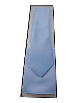 LOT: MENS WIDE TIE + POCKET SQUARE LIGHT/SKY BLUE WITH OR WITHOUT BOX