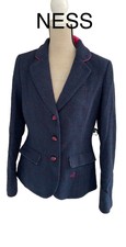 Ness Tweed Wool Jacket Houndstooth Check Country Hacking Coat 12 Blue Pink New