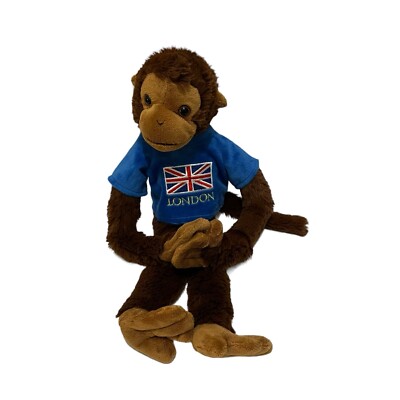 Keel Toys Brown Monkey Hook Hands Hanging Blue London Shirt Plush 14' Stuff Toy