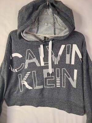 Calvin Klein Performance Cropped Hoodie Women's Medium Sweatshirt Gray White