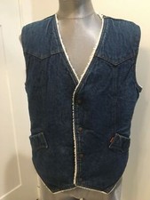 Vintage LEVI'S Size L Jean Vest Denim Sherpa Lined Orange Tab Snap Up Western
