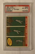 1959 Topps Baseball Thrills Snider’s Play Brings LA Victory Card #468 PSA 6