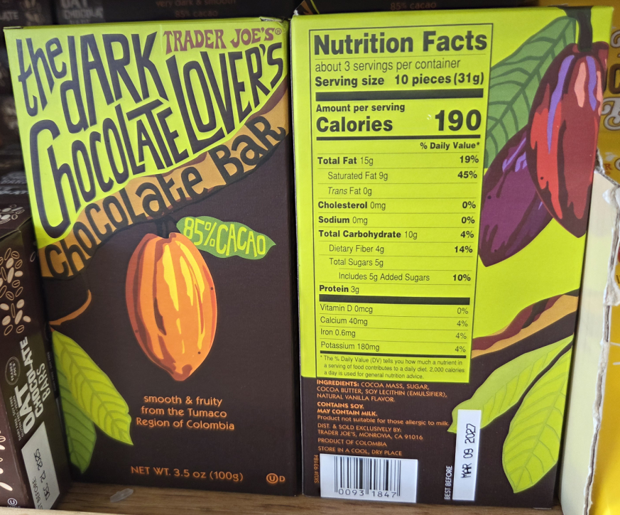 Trader Joe's 85% CACAO Dark Chocolate Lovers 3.5oz 100g (2 Bars