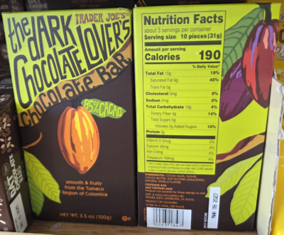 Trader Joe's 85% CACAO Dark Chocolate Lovers 3.5oz 100g (2 Bars
