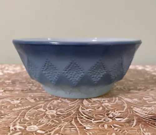 Fire King Anchor Hocking Two Tone Blue Kimberly Diamond 5” Bowl MCM Cereal Soup