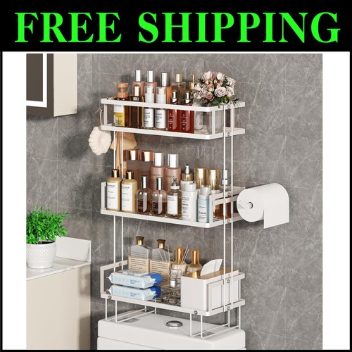 Stylish Bathroom Organizer with 3-Tier Storage and No-Drill Installation - White