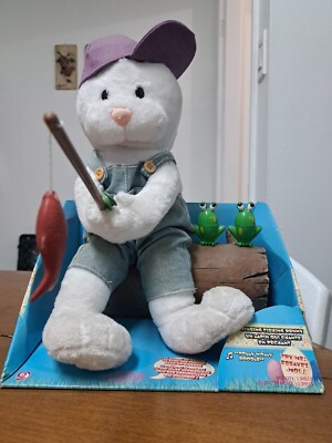 Vintage Gemmy Singing Bunny On a Log With Frogs Singing ''Polly Wolly Doodle''   
