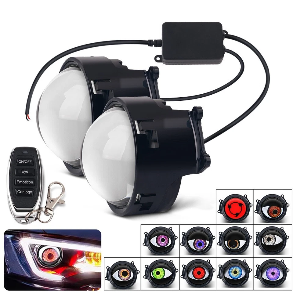2x LED Ojos de Diablo Dinámico Pupila Control Remoto Proyector Faro Lámpara de 3 pulgadas Foto 3 de 4