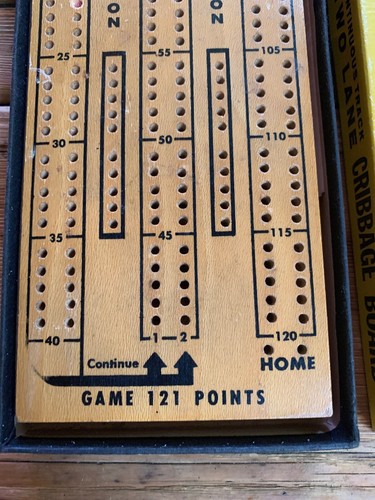 Vintage Pleasantime Four Track Walnut Wood CRIBBAGE BOARD w/ some Pegs. - Picture 3 of 7