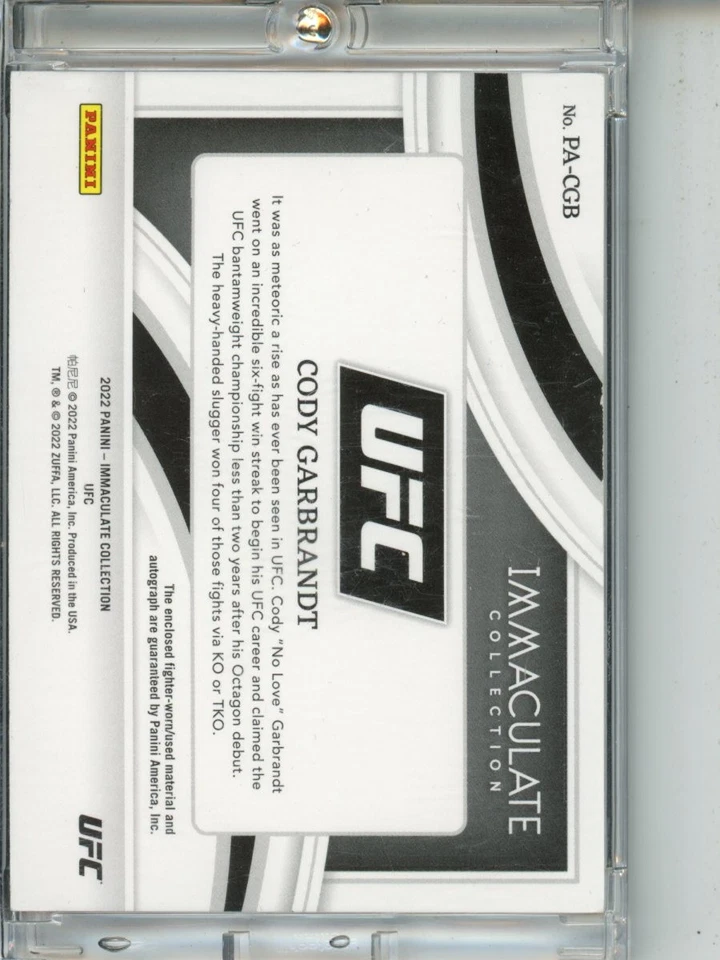 2022 Panini Immaculate Cody Garbrandt /8 PATCH Auto #PA-CGB - Image 2 of 2