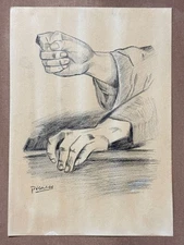 Pablo Picasso (Handmade) Mixed Media Paper Drawing Signed and Stamped
