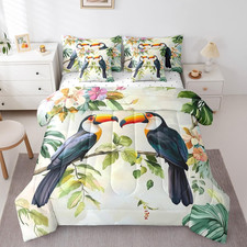 Full Size 7 Pieces Comforter Set Toucan Bed Sheet Tropical Jungle Bird Animal Be