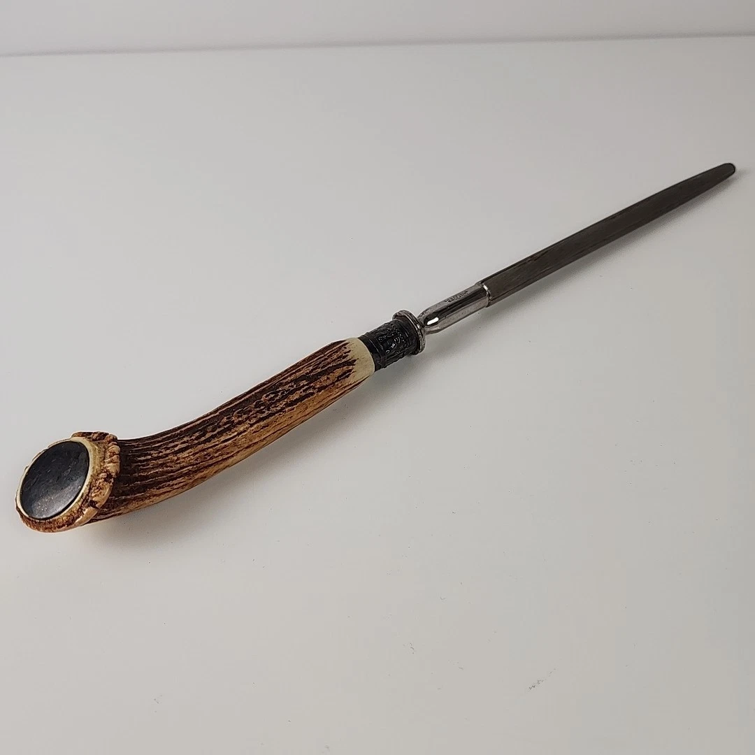 VTG Sheffield England Knife Sharpener Honing Rod Stag Deer Antler Handle 14"
