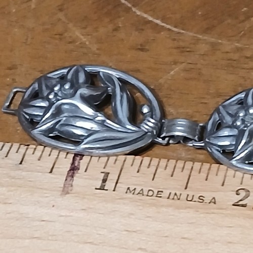 Vintage Danecraft Sterling Silver Calla Lily Panel Link 7 " Bracelet - Picture 3 of 7