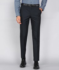 Men Slim Fit Grey Formal Trousers Polyester Mid Rise Dress Pants Sizes 30-38