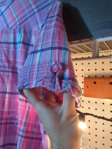 Ciervo Blanco Mujer Rosa Cuello Cuadros Botón Mangas Cortas Talla 2XL - Imagen 7 de 7