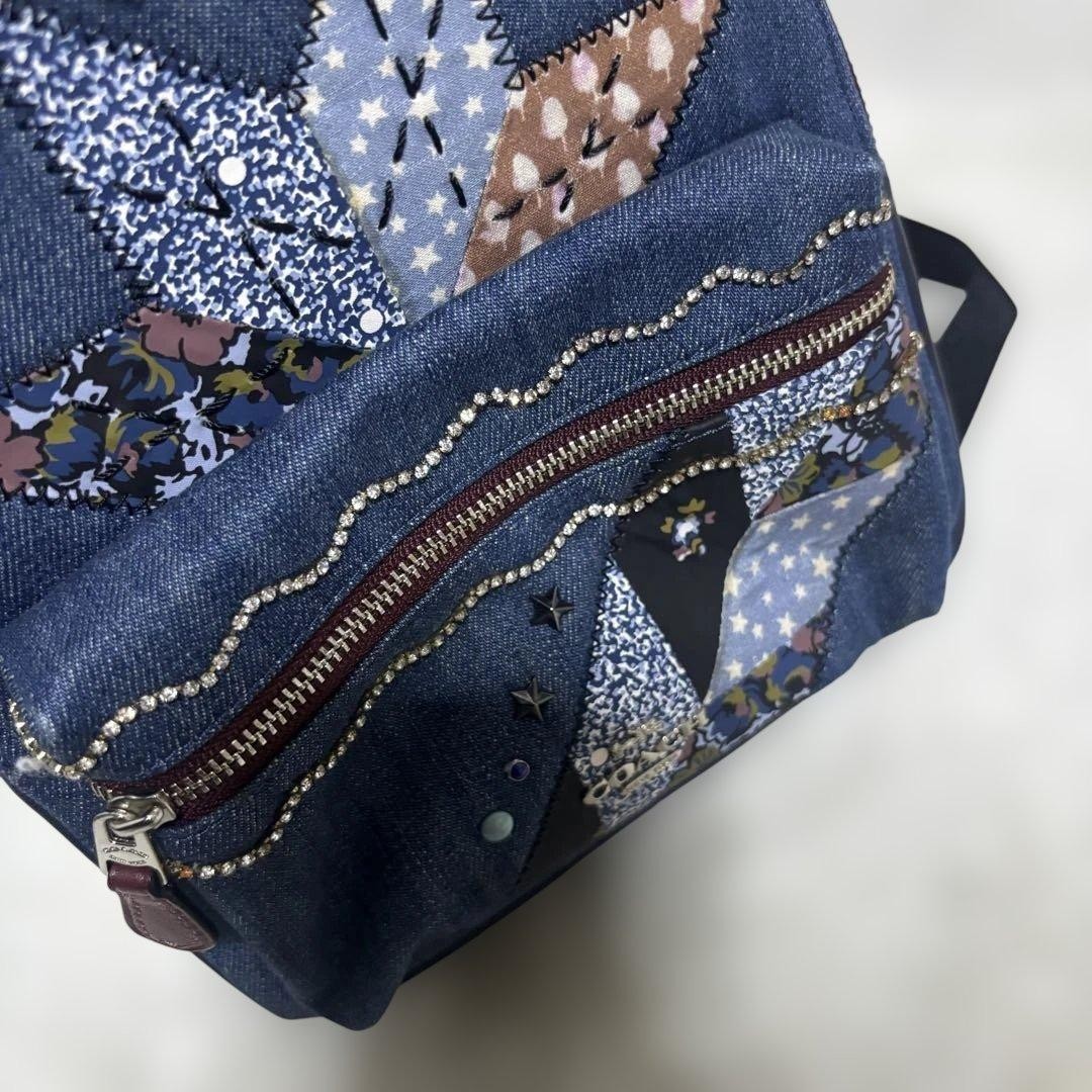 COACH Denim Patchwork Backpack with Rhinestones W… - image 6