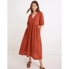 Madewell V-Neck Marianna Puff-Sleeve Midi Wrap Dress Etruscan Clay Size S NWT