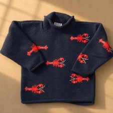 Vintage Lobster Sweater Navy Red Coastal Fisherman Knit