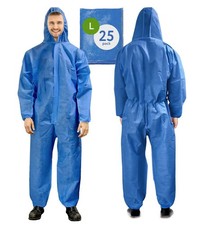 Blue Disposable Coveralls Hooded SMS Waterproof Paint Suit 25 Pack Large