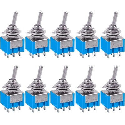 Taiss 10Pcs DPDT Mini Toggle Switch 6-Pin 2 Position ON/ON Miniature Toggle
