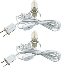 2 Pack Accessory Cord with 2 C7 Led Light Bulb Candelabra-Base E12 Socket White