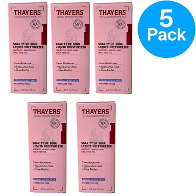 Thayers Soak It Up 80HR Liquid Moisturizer Fragrance-Free 2.5 oz - 5 Pack