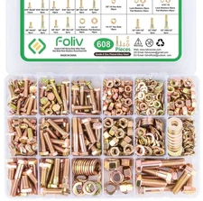 FOLIV 608pcs Grade 8 Bolts and Nuts Assortment Kit, 1/4-20, 5/16-18, 3/8-16 Zinc