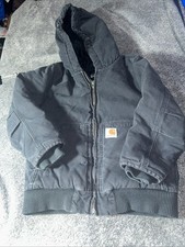 Carhartt Youth Jacket Small 7-8 Canvas Hood Quilted Insulated Black OJ8545-B