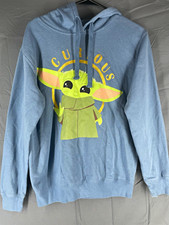 Star Wars Grogu Baby Yoda Curious Hoodie Blue Men s Large Pullover Graphic