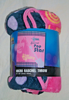 NEW~Disney Hannah Montana Miley Cyrus Pink polka dots Plush Blanket Throw