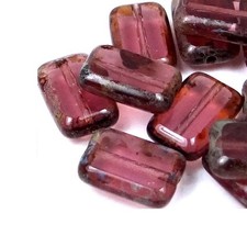 12x8mm Czech Glass Rectangle Beads Amethyst - Picasso 12