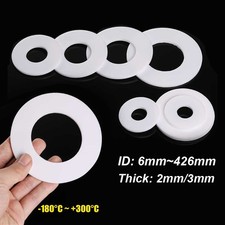 2/3mm Thick White PTFE High Temp Flat Ring Plastic Washer Seal Gaskets All Sizes