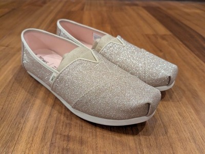 Toms Champagner Glitzer Damen Alpargata Schuhe UK 5 NEU Freizeit Rosegold
