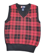 NEW CHAPS RALPH LAUREN KIDS BOYS BLACK AND RED PLAID HOLIDAY SWEATER VEST Size 6