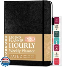 Legend Hourly Schedule Planner PRO Dated Jan 2026-Jan 2027 – Delu