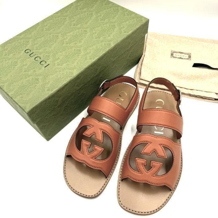 Gucci Men’s Interlocking GG Sandals Leather Brown Size EU44 US10.5 UK10 thumbnail 2
