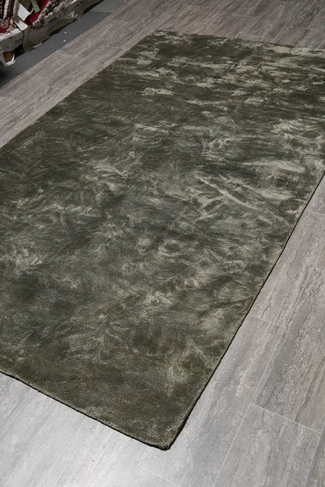 Alfombra de seda de bambú hecha a mano verde 5 X 8,4 #f-4429 Foto 4 de 4