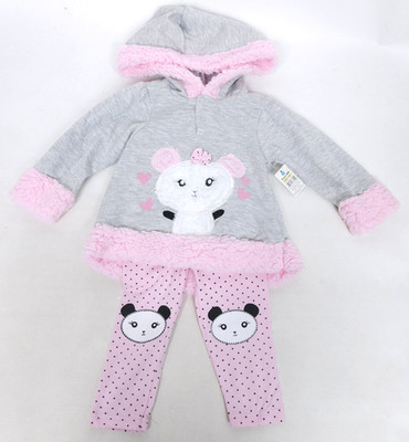 DDC Darling Baby Girls Pants Sweater 2 Pc Set 18 Months Gray Pink Sherpa Sheep