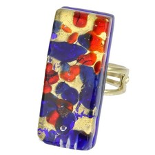 GlassOfVenice Murano Glass Venetian Reflections Rectangular Adjustable Ring - Bl