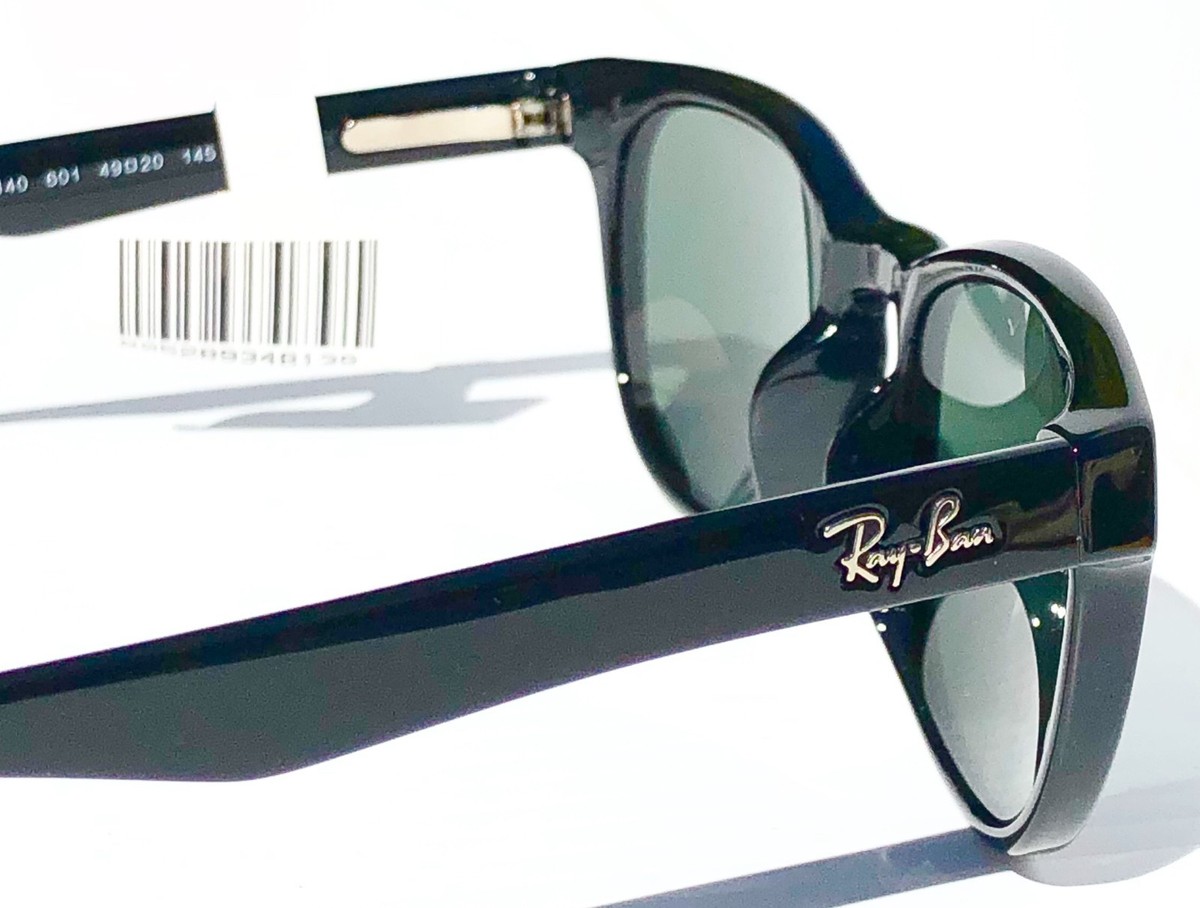 Ray Ban Wayfarer 49mm Shiny Black with Green Lens Sunglass RB4140