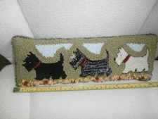 SCOTTISH TERRIER/SCOTTIE DOGS PUNCH NEEDLE PILLOW w/BLACK-BRINDLE & WHEATEN PUPS